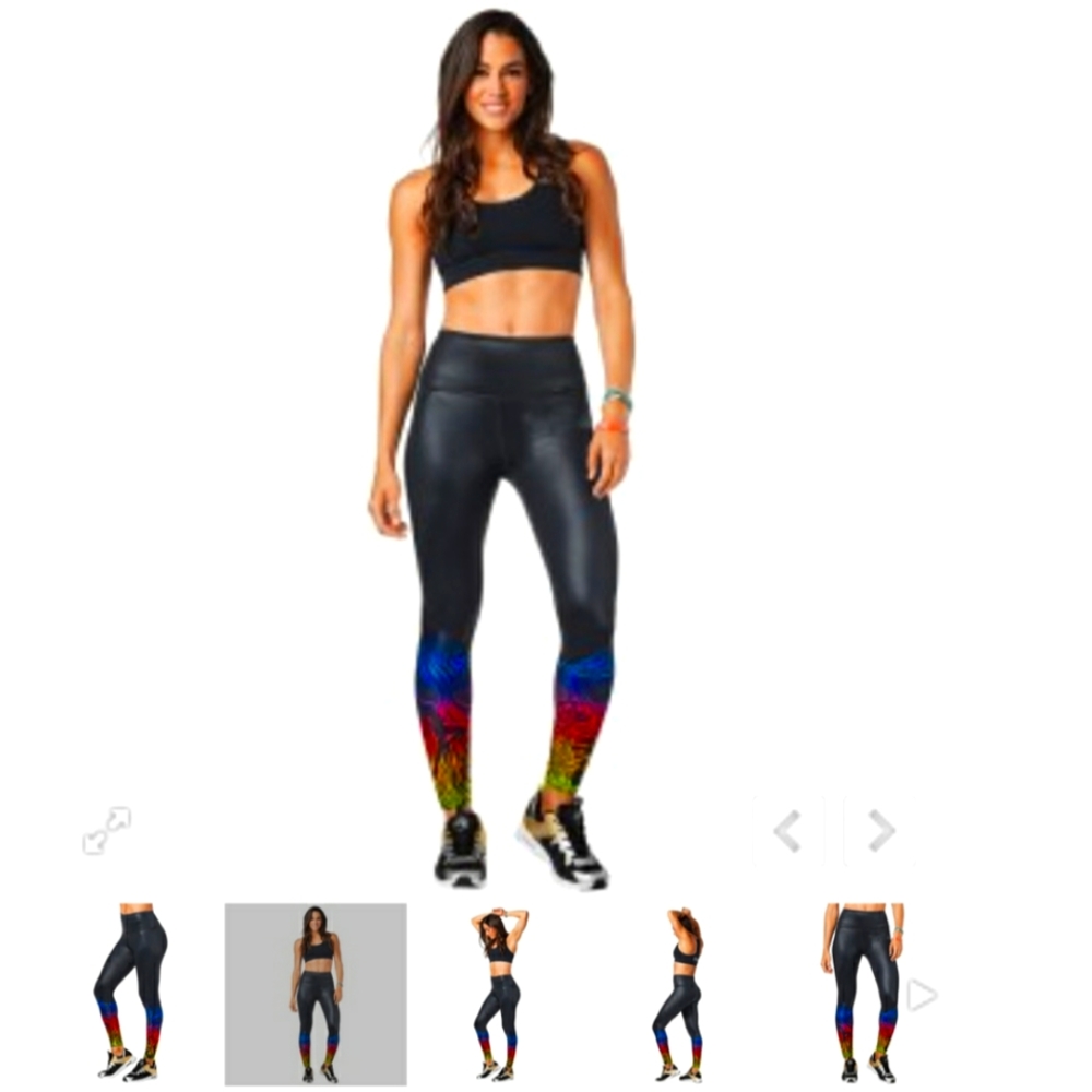 Zumba Seventies High Waist Ankle Leggings Medium Marvelou Faux Leather Look
